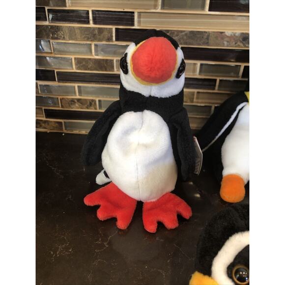 Lot Of 3 TY Beanie Baby PUFFER the Puffin & WADDLE the Penguin 5-6" Plush - Picture 3 of 7